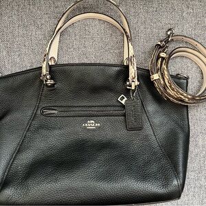 Coach Prairie handbag-black pebbled leather/snake skin handles &cross body strap